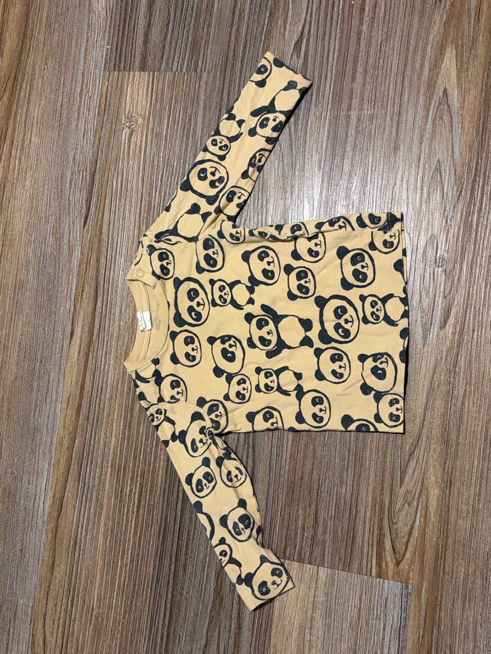 H&M Tan and Black Panda Print Long-Sleeve Pajama Top